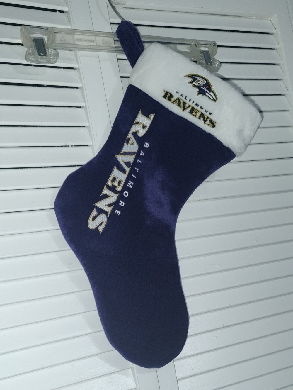 Plush Holiday Stocking - Purple & White